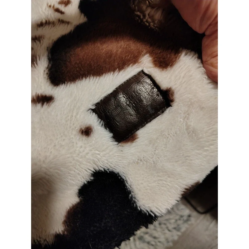 Rustic Tricolor Faux Fur Cowhide Throw Blanket AND PILLOW – Brown/White/Black